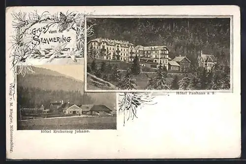 AK Semmering, Hôtel Panhans a. S., Hôtel Erzherzog Johann