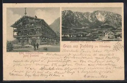 AK Puchberg a. Schneeberg, Hôtel Schneeberg-Bahn mit Ortsansicht