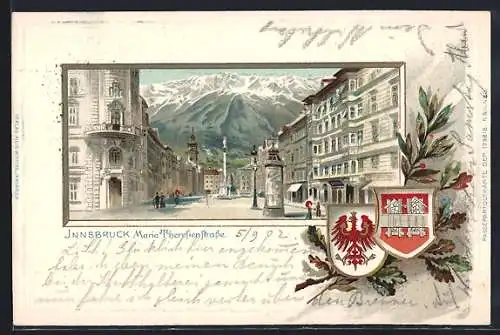 Lithographie Innsbruck, Marie Theresienstrasse, Litfasssäule