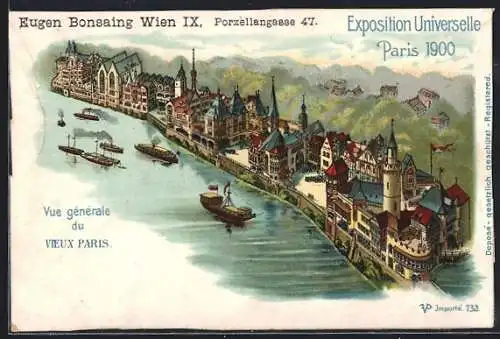 Lithographie Paris, Exposition Universelle 1900, Vue generale du Vieux Paris, Ausstellung