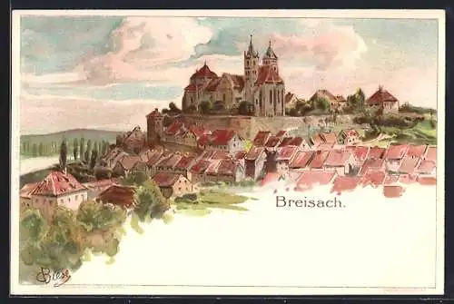 Künstler-AK C.Biese: Breisach, Blick über die Ortschaft mit Kloster