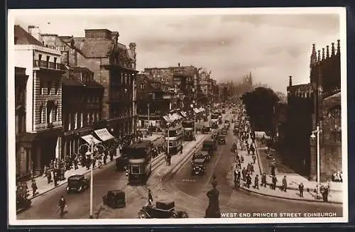 AK Edinburgh, West End Princes Street, mit Strassenbahn