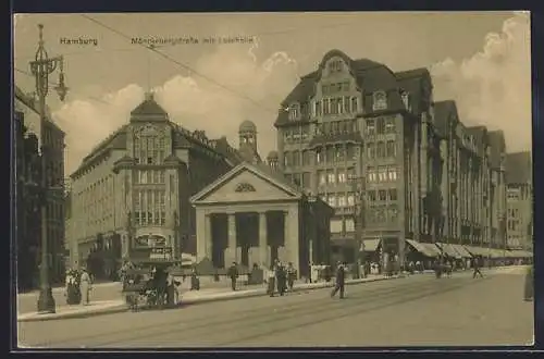 AK Hamburg, Mönckebergstrasse mit Lesehalle und Geschäften