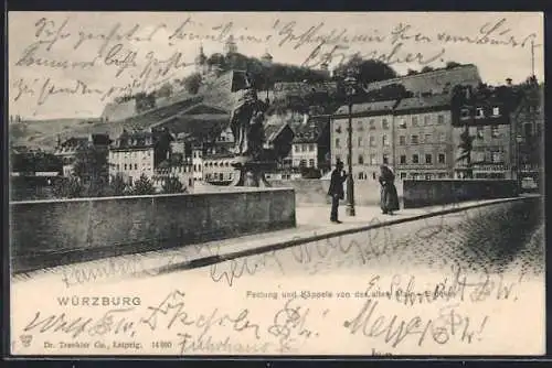 AK Würzburg, Festung und Käppele von der alten Main-Brücke