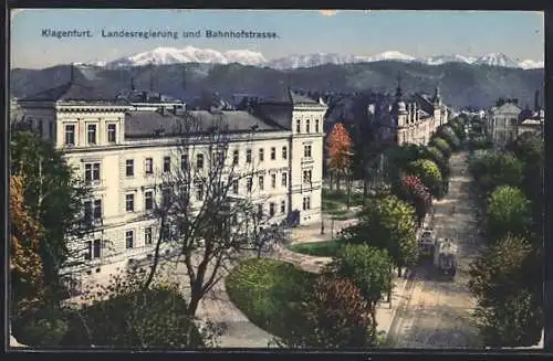 AK Klagenfurt, Landesregierung und Bahnhofstrasse, Strassenbahn