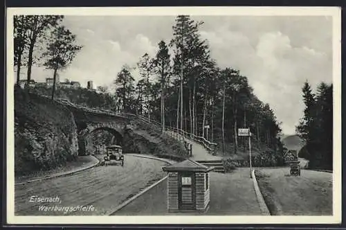 AK Eisenach / Thüringen, Wartburgschleife, Auto auf Bergstrasse