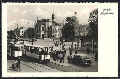 AK Breslau, Partie am Hauptbahnhof, Strassenbahn