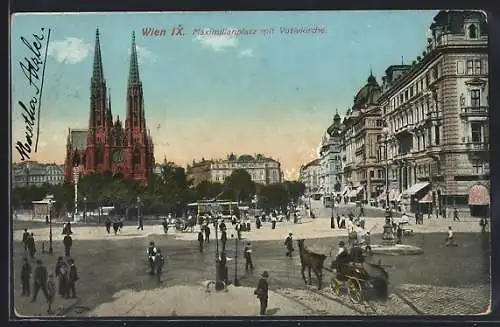 AK Wien, Blick über Maximilianplatz nach der Votivkirche, Strassenbahn