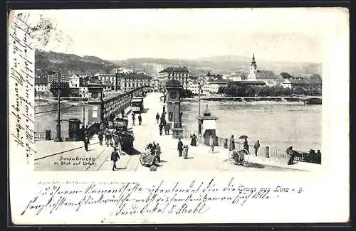 AK Linz a. D., Donaubrücke mit Blick auf Urfahr