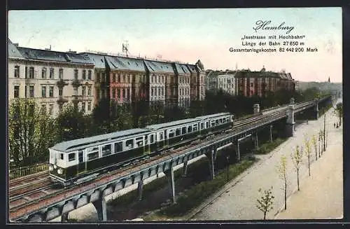 AK Hamburg-Harvestehude, Isestrasse mit Hochbahn