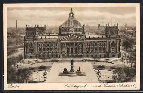 AK Berlin-Tiergarten, Reichstagsgebäude und Bismarckdenkmal