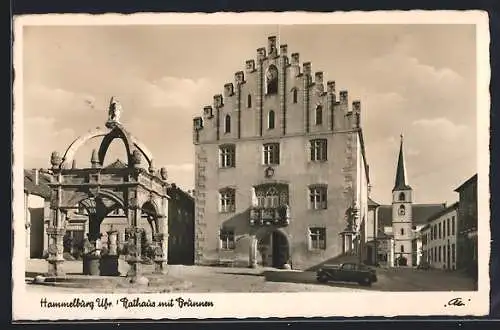 AK Hammelburg, Rathaus mit Brunnen