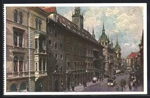 AK Graz, Landhaus und Herrengasse mit Strassenbahn