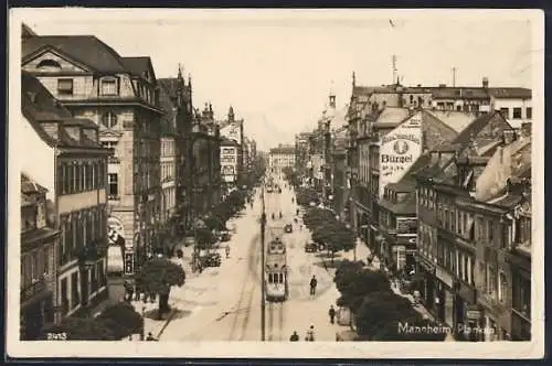 AK Mannheim, Planken-Strasse mit Strassenbahnen