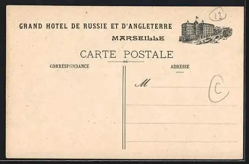 AK Marseille, Grand Hotel de Russie et d`Angleterre, Veranda-Restaurant mit Tischgedecken