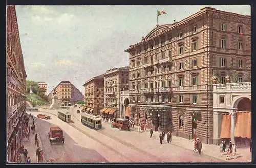 Künstler-AK Genova, Grand Hotel Isotta, Via Roma