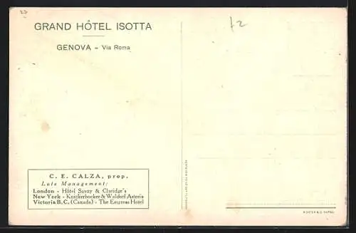 Künstler-AK Genova, Grand Hotel Isotta, Via Roma