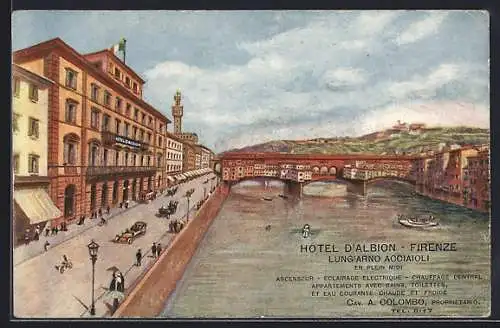 Künstler-AK Firenze, Hotel d`Albiion, Lung`Arno Acciaioli