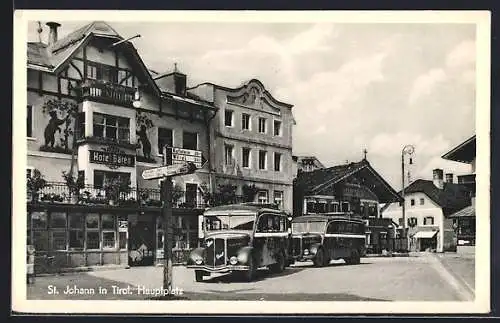 AK St. Johann in Tirol, Hauptplatz mit Hotel Bären und Bussen