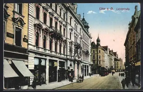 AK Linz a. d. Donau, Strassenbahn auf der Landstrasse