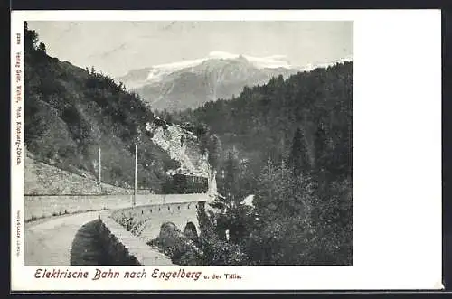 AK Engelberg, Elektrische Bahn nach der Titlis, Berge und Wald