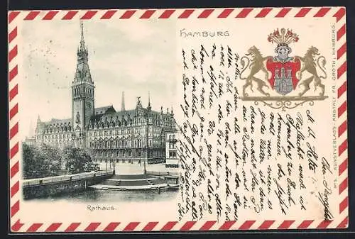 Passepartout-Lithographie Hamburg, Rathaus und Wappen