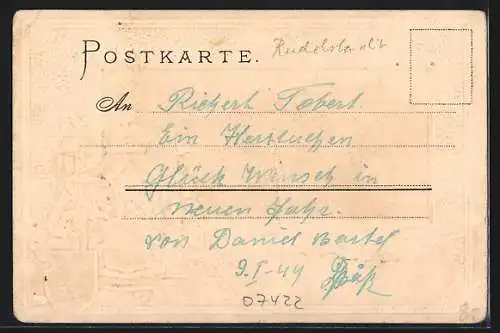 Passepartout-Lithographie Blankenburg i. Schwarzathal, Panoramablick auf die Ortschaft, Wappen