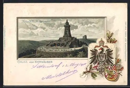 Lithographie Kyffhäuser, Blick aufs Kaiser Wilhelm-Denkmal