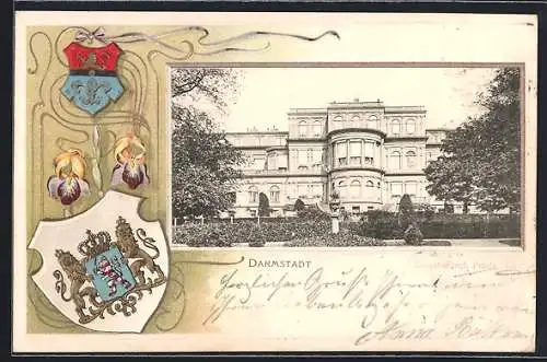 Passepartout-Lithographie Darmstadt, Grossherzogliches Palais, Wappen