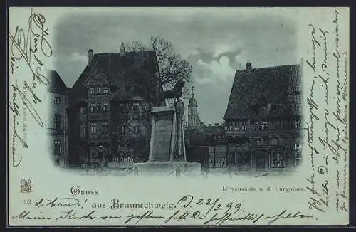 Mondschein-AK Braunschweig, Löwensäule a. d. Burgplatz