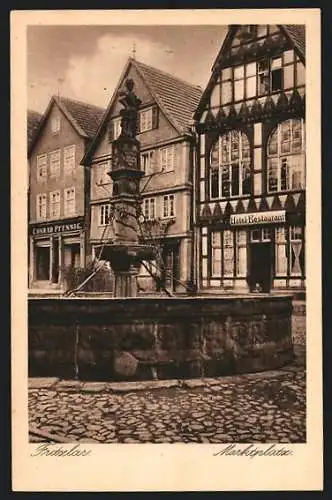 AK Fritzlar, Zum 1200 jährigen Bestehen der Stadt 724-1924, Marktplatz mit Hotel-Restaurant und Brunnen