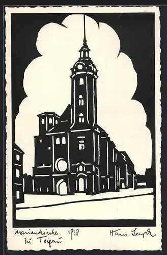 AK Torgau, Marienkirche, Scherenschnitt