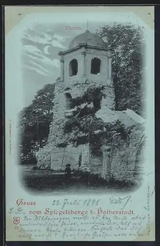 Mondschein-AK Spiegelsberge / Halberstadt, Turm