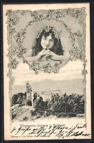 AK Limburg b. Dürkheim, Klosterruine, Frauenportrait