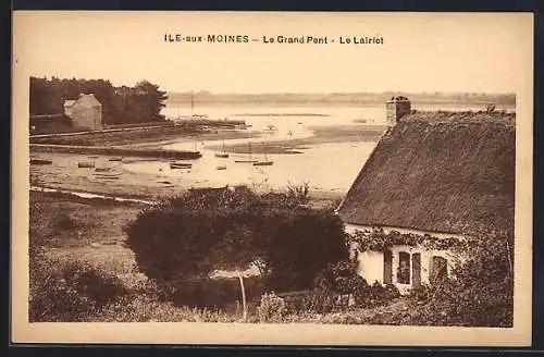 AK Île-aux-Moines, Le Grand Pont et Le Lairiot avec vue sur le rivage et les bateaux