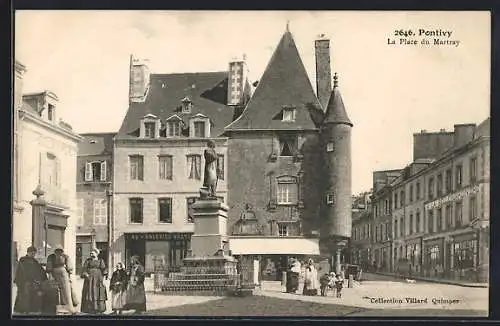 AK Pontivy, La Place du Martray avec statue et bâtiments historiques