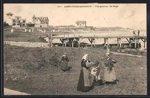 AK Saint-Pierre-Quiberon, Vue générale de la plage et des habitations côtières