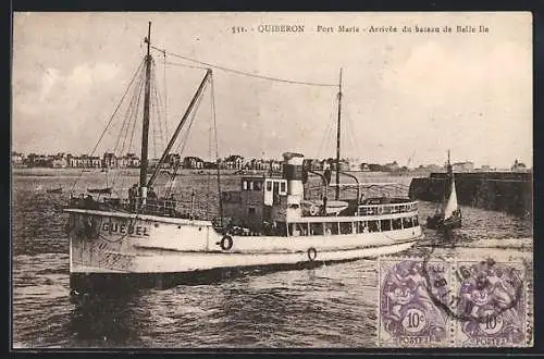 AK Quiberon, Port Maria, Arrivée du bateau de Belle Ile