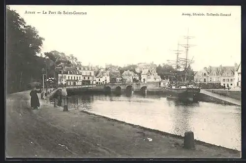 AK Auray, Le Port de Saint-Goustan avec voilier et pont