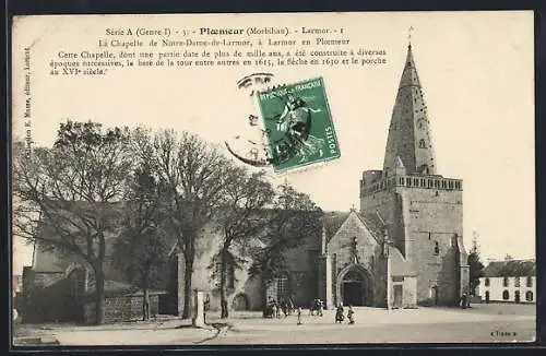 AK Ploemeur, La Chapelle de Notre-Dame-de-Larmor et son clocher historique