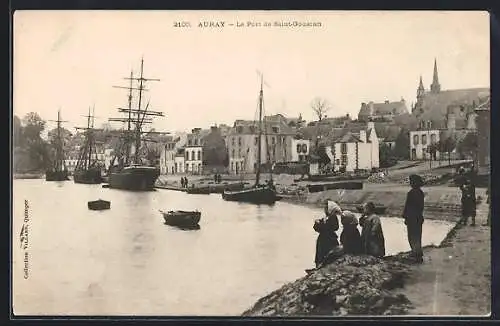 AK Auray, Le Port de Saint-Goustan avec bateaux et quai animé