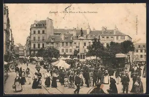 AK Lorient, Place Bisson et Rue des Fontaines animées