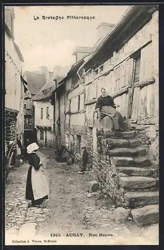 AK Auray, Rue Neuve avec habitants en tenue traditionnelle