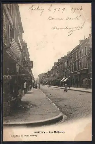 AK Pontivy, Rue Nationale animée avec commerces et passants