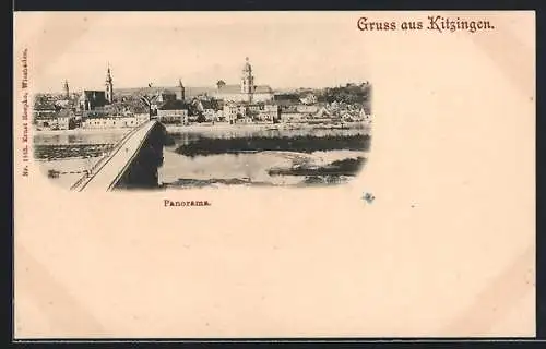 AK Kitzingen, Panorama mit Brücke