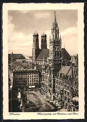 AK München-Au, Marienplatz mit Rathaus und Dom aus der Vogelschau