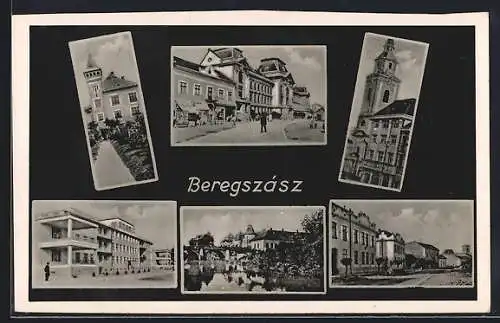 AK Berehovo, Strassenpartie mit Geschäft, Gebäudeansicht, Brücke