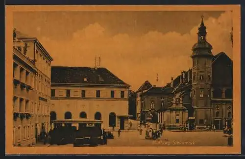 AK Marburg /Steiermark, Strassenpartie mit Litfasssäule