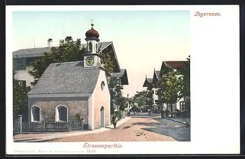 AK Tegernsee, Strassenpartie mit Kapelle