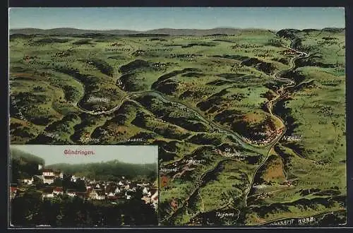 AK Gündringen, Teilansicht, Panorama mit Nagold, Talheim und Gaugenwald